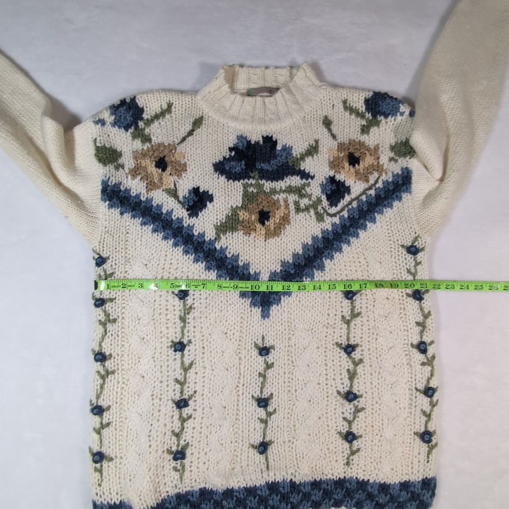 Vintage American Weekend Sweater Chunky Women Large Floral Hand Knit Grandmacore - Picture 5 of 10
